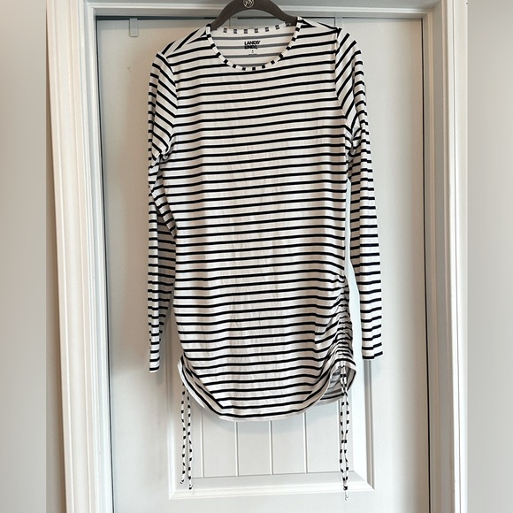 Women’s Small Lands End Navy blue and white Swim Tunic Shirt Rash Guard Cover Up - Picture 1 of 9